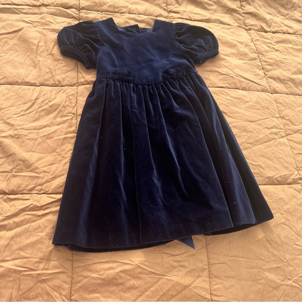 Laura Ashley Midnight Blue Velvet Toddler Dress with Bow Size 3  Years